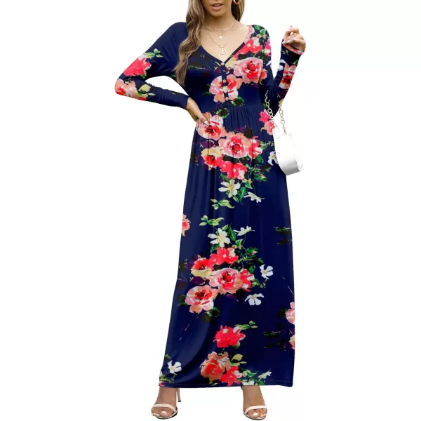 GRECERELLE Womens Maxi Dresses 2024 Long Sleeve V Neck Casual Button Boho Tshirt Long Dress with Pockets