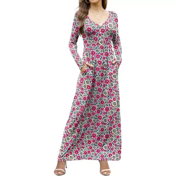 GRECERELLE Womens Maxi Dresses 2024 Long Sleeve V Neck Casual Button Boho Tshirt Long Dress with Pockets