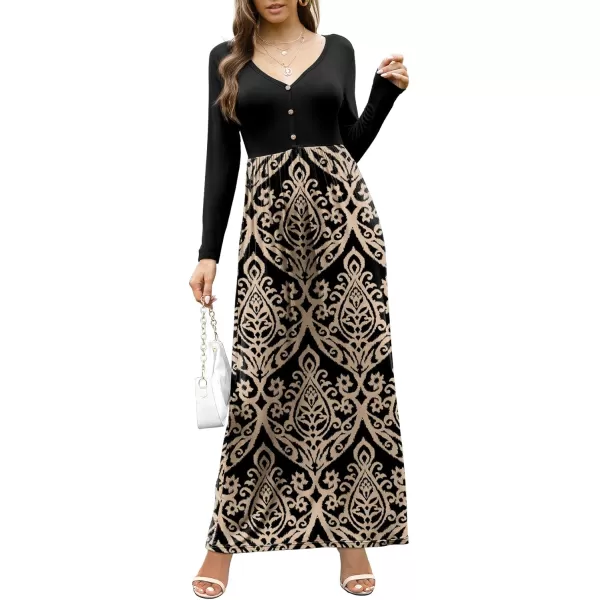 GRECERELLE Womens Maxi Dresses 2024 Long Sleeve V Neck Casual Button Boho Tshirt Long Dress with Pockets
