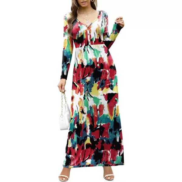 GRECERELLE Womens Maxi Dresses 2024 Long Sleeve V Neck Casual Button Boho Tshirt Long Dress with Pockets