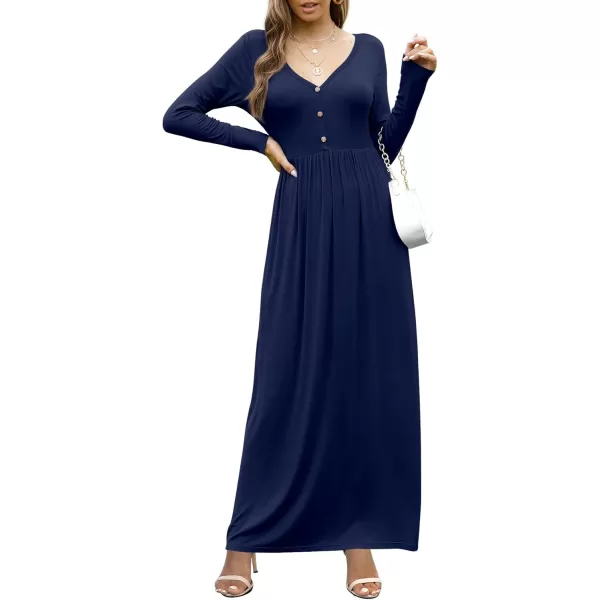 GRECERELLE Womens Maxi Dresses 2024 Long Sleeve V Neck Casual Button Boho Tshirt Long Dress with Pockets
