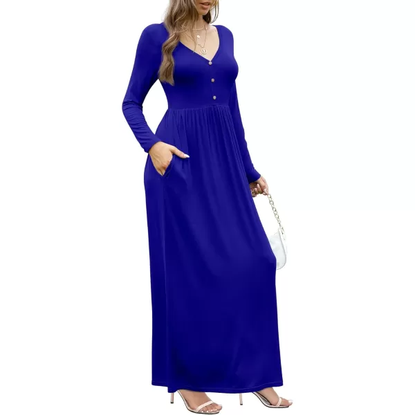 GRECERELLE Womens Maxi Dresses 2024 Long Sleeve V Neck Casual Button Boho Tshirt Long Dress with Pockets