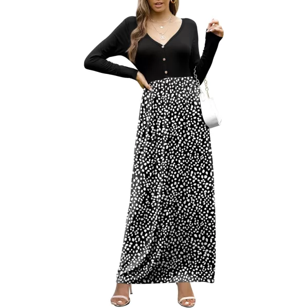 GRECERELLE Womens Maxi Dresses 2024 Long Sleeve V Neck Casual Button Boho Tshirt Long Dress with Pockets
