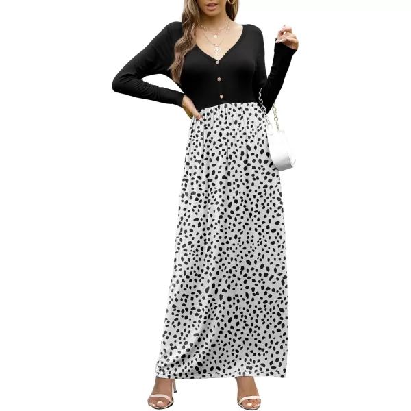 GRECERELLE Womens Maxi Dresses 2024 Long Sleeve V Neck Casual Button Boho Tshirt Long Dress with Pockets