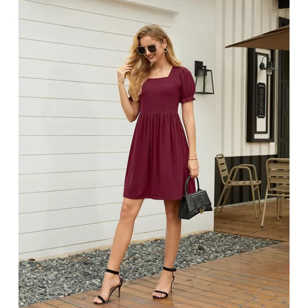 GRECERELLE Womens Summer Dresses Square Neck Ruffle Puff Sleeve A-Line Casual Mini Dress