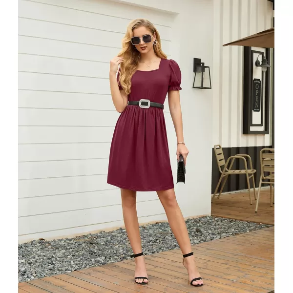 GRECERELLE Womens Summer Dresses Square Neck Ruffle Puff Sleeve A-Line Casual Mini Dress