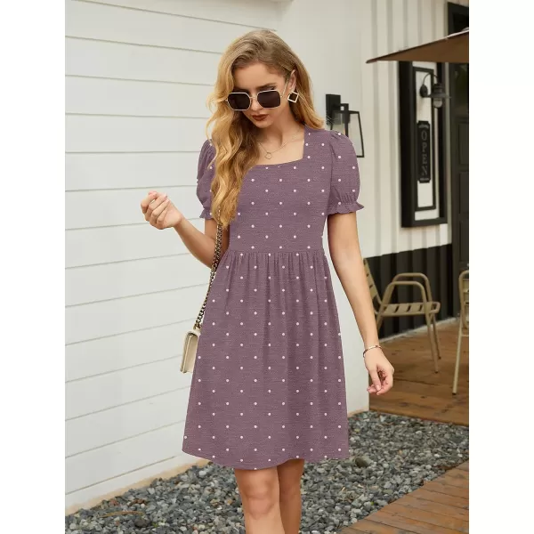 GRECERELLE Womens Summer Dresses Square Neck Ruffle Puff Sleeve A-Line Casual Mini Dress