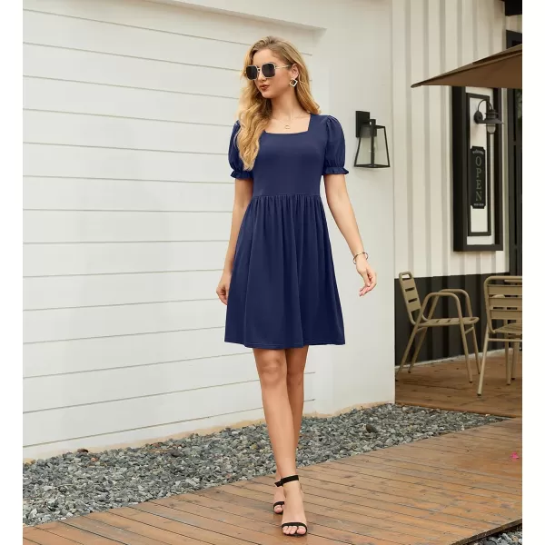 GRECERELLE Womens Summer Dresses Square Neck Ruffle Puff Sleeve A-Line Casual Mini Dress
