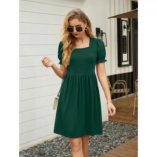 GRECERELLE Womens Summer Dresses Square Neck Ruffle Puff Sleeve A-Line Casual Mini Dress
