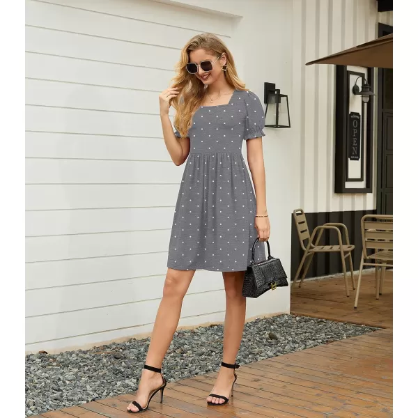 GRECERELLE Womens Summer Dresses Square Neck Ruffle Puff Sleeve A-Line Casual Mini Dress