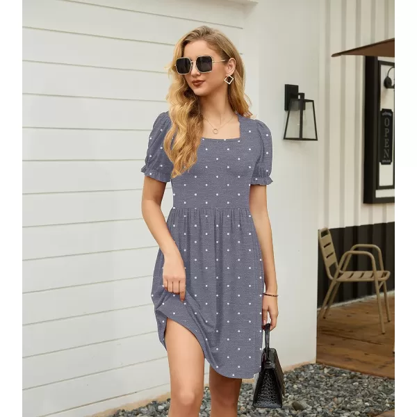 GRECERELLE Womens Summer Dresses Square Neck Ruffle Puff Sleeve A-Line Casual Mini Dress