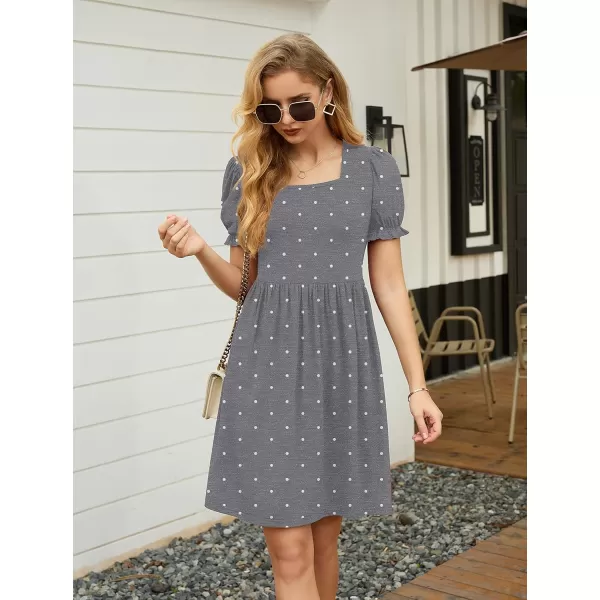 GRECERELLE Womens Summer Dresses Square Neck Ruffle Puff Sleeve A-Line Casual Mini Dress