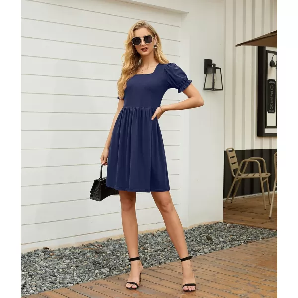 GRECERELLE Womens Summer Dresses Square Neck Ruffle Puff Sleeve A-Line Casual Mini Dress