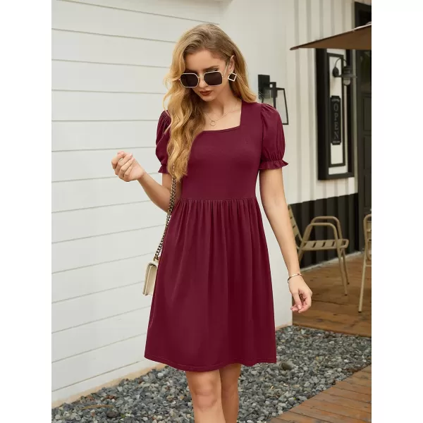 GRECERELLE Womens Summer Dresses Square Neck Ruffle Puff Sleeve A-Line Casual Mini Dress