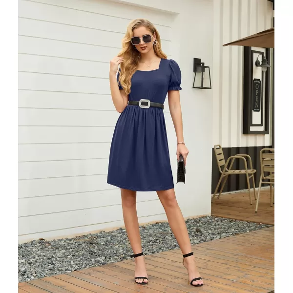 GRECERELLE Womens Summer Dresses Square Neck Ruffle Puff Sleeve A-Line Casual Mini Dress