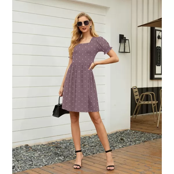 GRECERELLE Womens Summer Dresses Square Neck Ruffle Puff Sleeve A-Line Casual Mini Dress