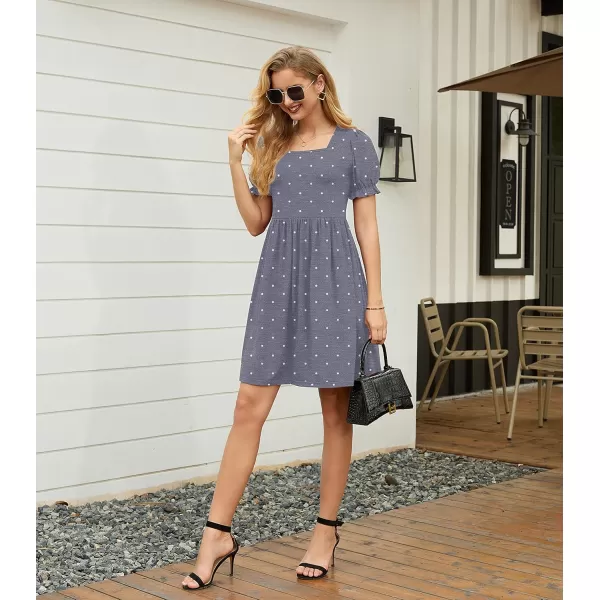 GRECERELLE Womens Summer Dresses Square Neck Ruffle Puff Sleeve A-Line Casual Mini Dress