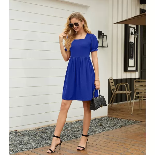 GRECERELLE Womens Summer Dresses Square Neck Ruffle Puff Sleeve A-Line Casual Mini Dress