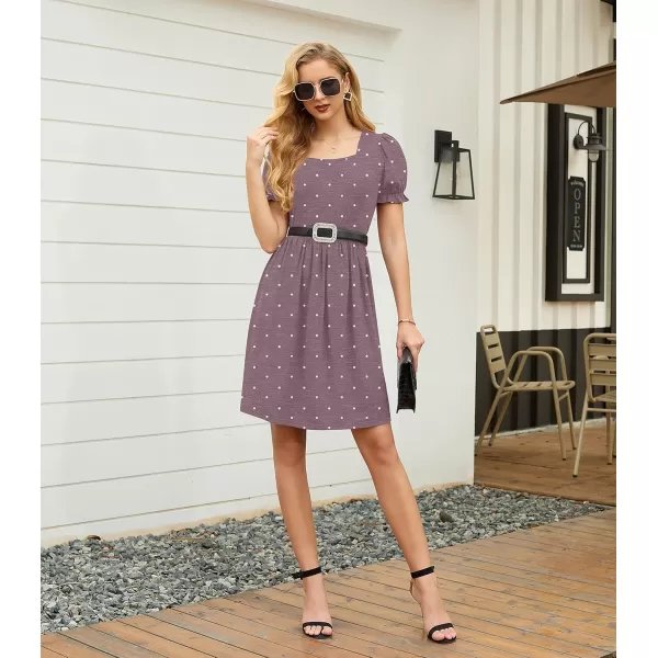 GRECERELLE Womens Summer Dresses Square Neck Ruffle Puff Sleeve A-Line Casual Mini Dress