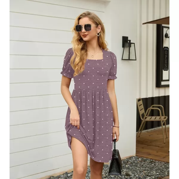 GRECERELLE Womens Summer Dresses Square Neck Ruffle Puff Sleeve A-Line Casual Mini Dress