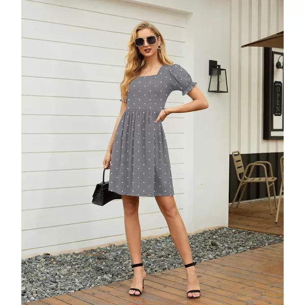 GRECERELLE Womens Summer Dresses Square Neck Ruffle Puff Sleeve A-Line Casual Mini Dress