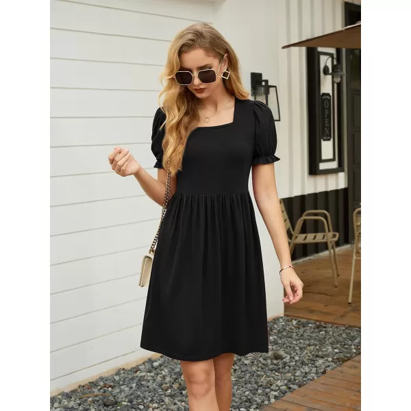 GRECERELLE Womens Summer Dresses Square Neck Ruffle Puff Sleeve A-Line Casual Mini Dress