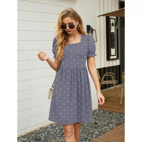 GRECERELLE Womens Summer Dresses Square Neck Ruffle Puff Sleeve A-Line Casual Mini Dress