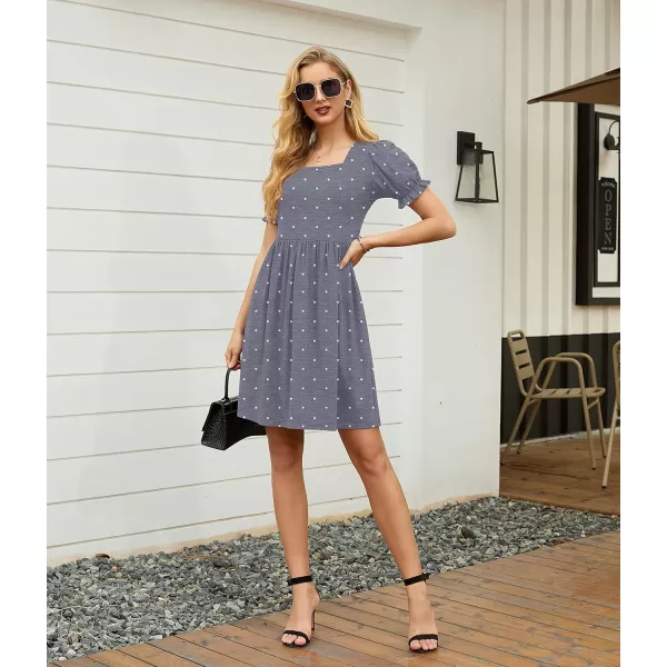 GRECERELLE Womens Summer Dresses Square Neck Ruffle Puff Sleeve A-Line Casual Mini Dress