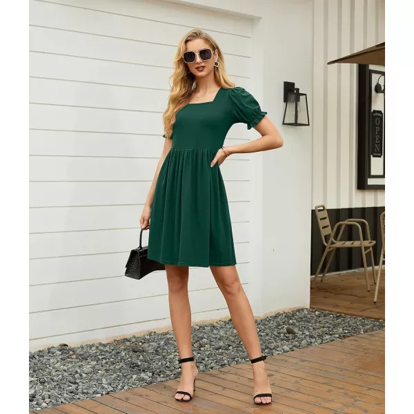 GRECERELLE Womens Summer Dresses Square Neck Ruffle Puff Sleeve A-Line Casual Mini Dress