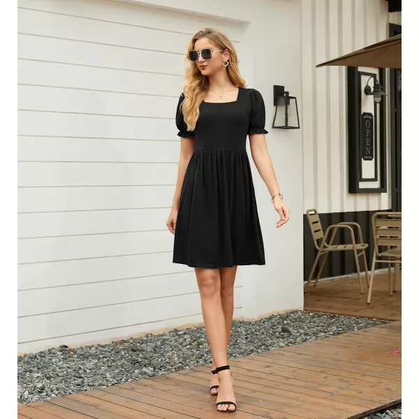 GRECERELLE Womens Summer Dresses Square Neck Ruffle Puff Sleeve A-Line Casual Mini Dress