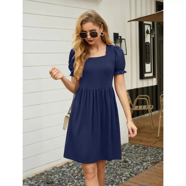 GRECERELLE Womens Summer Dresses Square Neck Ruffle Puff Sleeve A-Line Casual Mini Dress