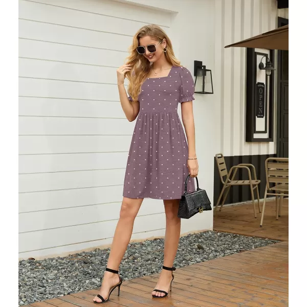 GRECERELLE Womens Summer Dresses Square Neck Ruffle Puff Sleeve A-Line Casual Mini Dress