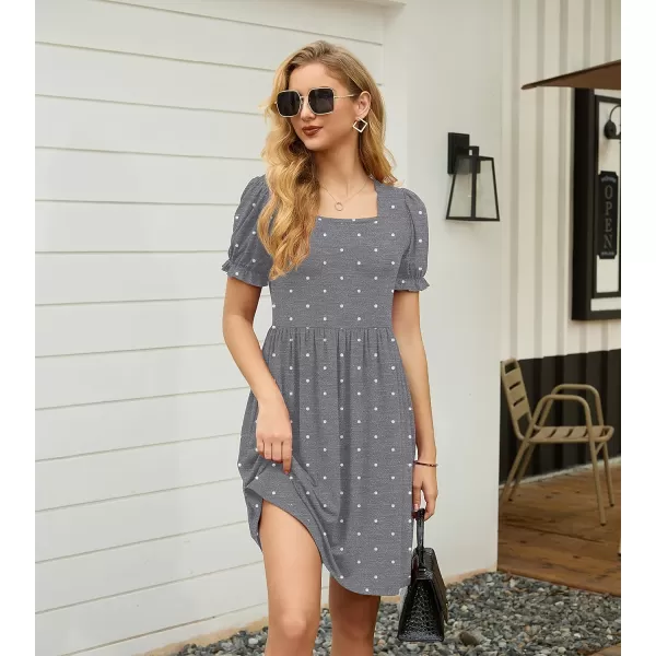 GRECERELLE Womens Summer Dresses Square Neck Ruffle Puff Sleeve A-Line Casual Mini Dress