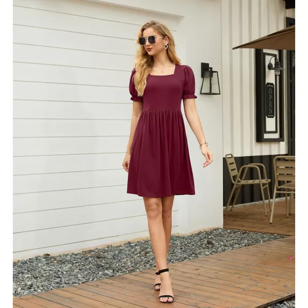 GRECERELLE Womens Summer Dresses Square Neck Ruffle Puff Sleeve A-Line Casual Mini Dress