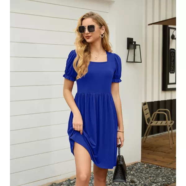 GRECERELLE Womens Summer Dresses Square Neck Ruffle Puff Sleeve A-Line Casual Mini Dress