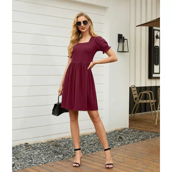 GRECERELLE Womens Summer Dresses Square Neck Ruffle Puff Sleeve A-Line Casual Mini Dress