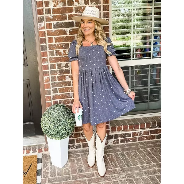 GRECERELLE Womens Summer Dresses Square Neck Ruffle Puff Sleeve A-Line Casual Mini Dress