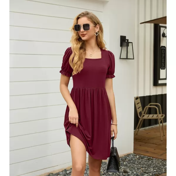 GRECERELLE Womens Summer Dresses Square Neck Ruffle Puff Sleeve A-Line Casual Mini Dress
