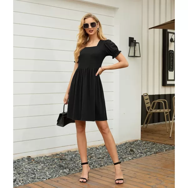 GRECERELLE Womens Summer Dresses Square Neck Ruffle Puff Sleeve A-Line Casual Mini Dress