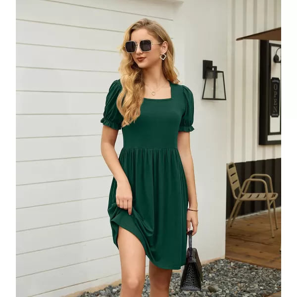 GRECERELLE Womens Summer Dresses Square Neck Ruffle Puff Sleeve A-Line Casual Mini Dress