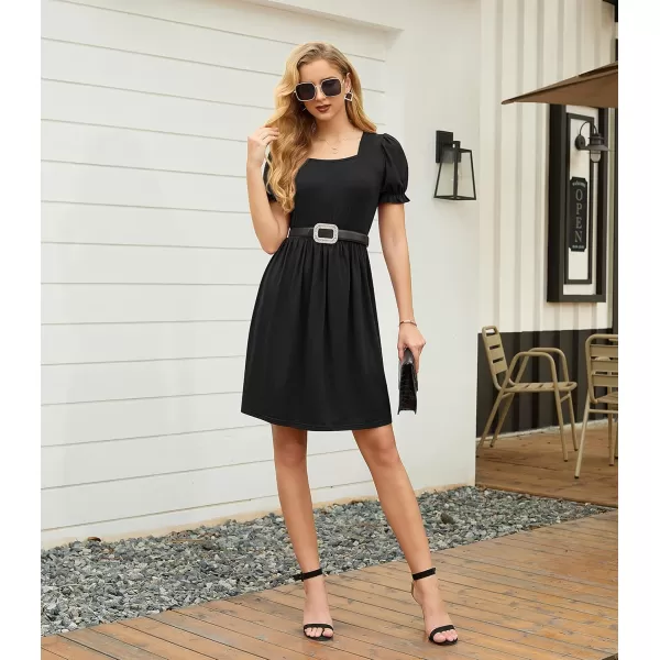 GRECERELLE Womens Summer Dresses Square Neck Ruffle Puff Sleeve A-Line Casual Mini Dress