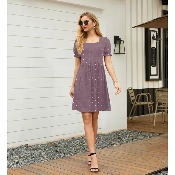 GRECERELLE Womens Summer Dresses Square Neck Ruffle Puff Sleeve A-Line Casual Mini Dress
