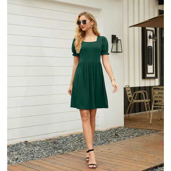 GRECERELLE Womens Summer Dresses Square Neck Ruffle Puff Sleeve A-Line Casual Mini Dress