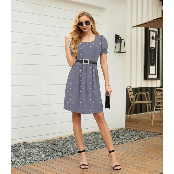 GRECERELLE Womens Summer Dresses Square Neck Ruffle Puff Sleeve A-Line Casual Mini Dress
