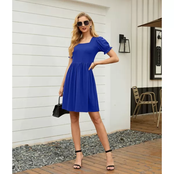GRECERELLE Womens Summer Dresses Square Neck Ruffle Puff Sleeve A-Line Casual Mini Dress