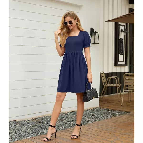 GRECERELLE Womens Summer Dresses Square Neck Ruffle Puff Sleeve A-Line Casual Mini Dress