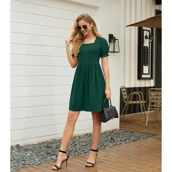 GRECERELLE Womens Summer Dresses Square Neck Ruffle Puff Sleeve A-Line Casual Mini Dress