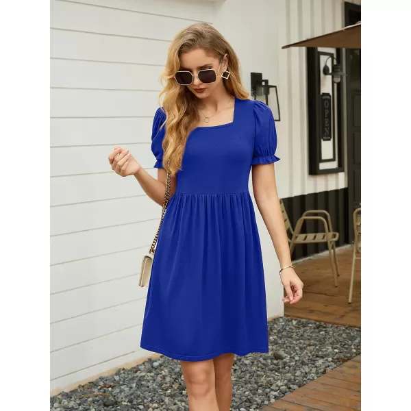 GRECERELLE Womens Summer Dresses Square Neck Ruffle Puff Sleeve A-Line Casual Mini Dress