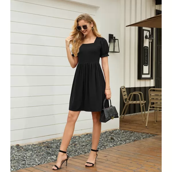 GRECERELLE Womens Summer Dresses Square Neck Ruffle Puff Sleeve A-Line Casual Mini Dress