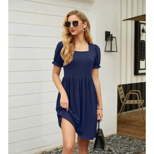 GRECERELLE Womens Summer Dresses Square Neck Ruffle Puff Sleeve A-Line Casual Mini Dress